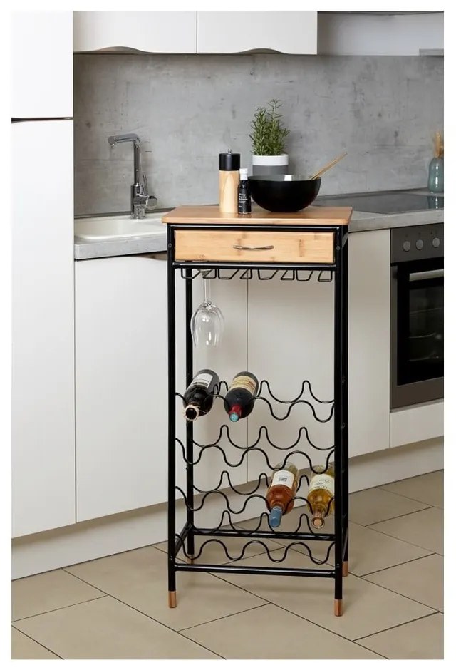 Suport pentru 16 sticle cu raft din bambus Wenko Loft