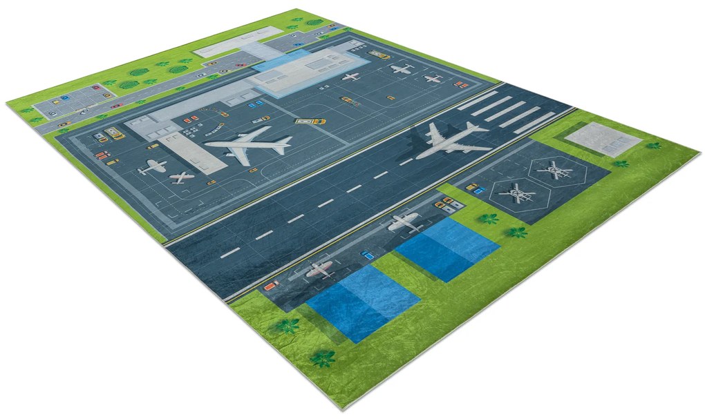 BAMBINO 46990 covor lavabil Aeroport, avioane pentru copii anti-alunecare - verde / gri