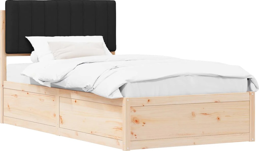 vidaXL Cadru de pat cu tăblie tapițată cu headboard Negru 100 x 200 cm