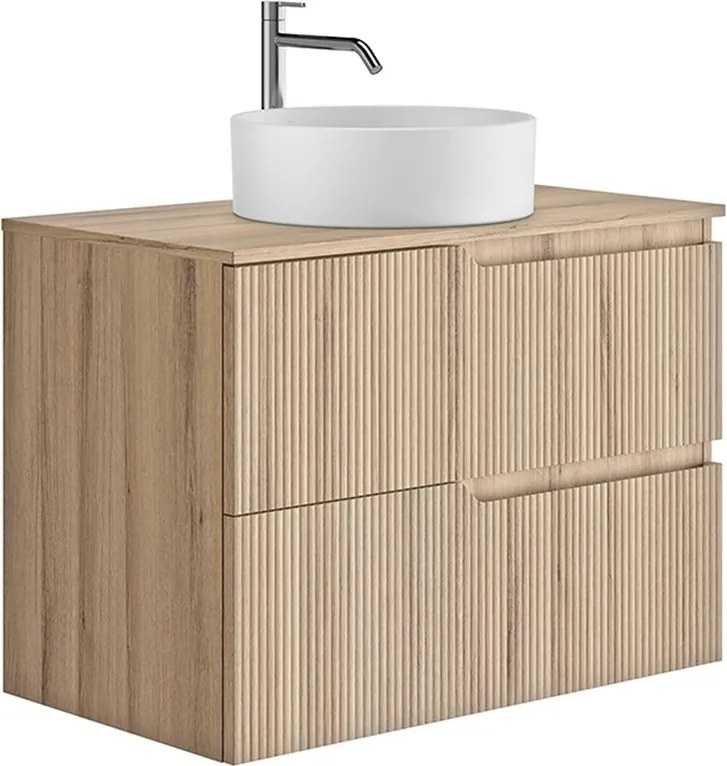 Set dulap baza suspendat Gala Canaletto 2 sertare 80 cm cu blat finisaj lemn bej mat