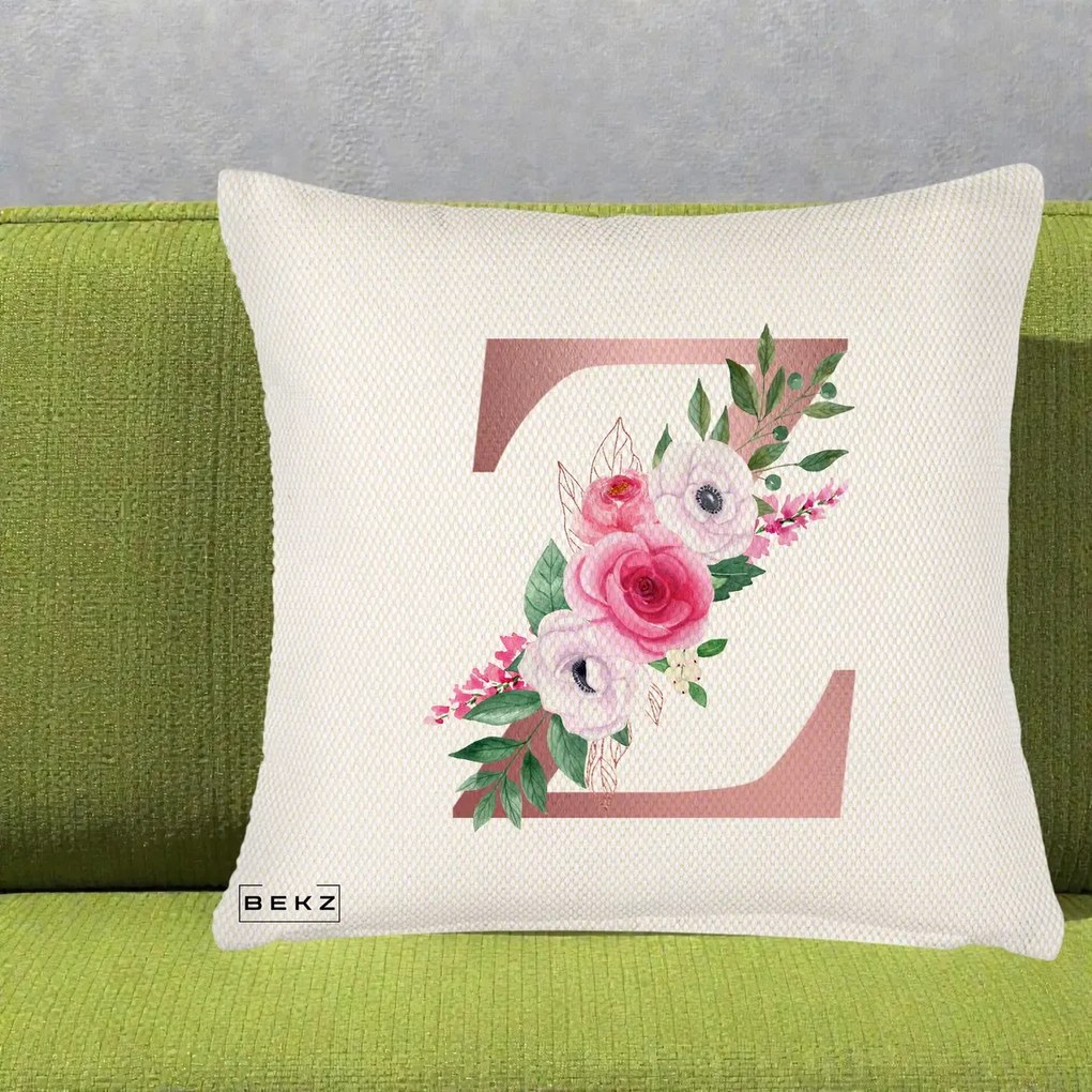 Cadou Personalizat - Perna Personalizata Monograma Rose Gold Litera Z, 40x40 cm, Crem Reliefat, Husa Detasabila, Perna Inclusa, BEKZ®