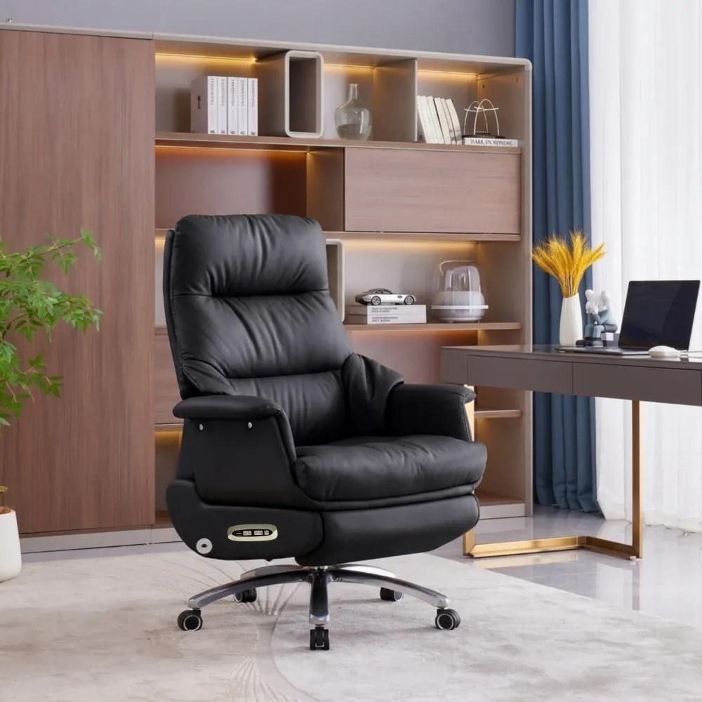 Royal Executive AeroComfort P189 – Scaun Executiv Premium din Piele Naturală, Reclinabil Electric, Încălzire, Ventilație și Masaj Airbag, Suport pentru Picioare, 150 kg, Negru