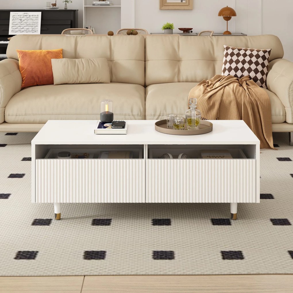 Masă de cafea cu LED, 2 sertare și iluminare LED, 110x50x40 cm, Alb