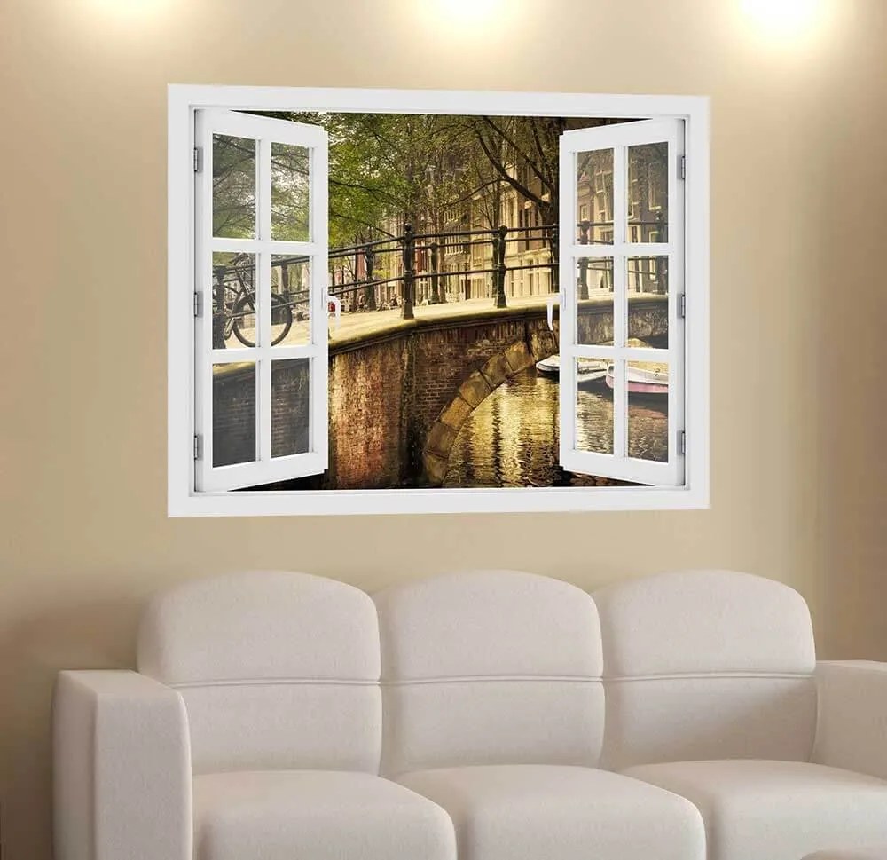 Fereastra cu efect 3D - Canal in Amsterdam - 119x93 cm