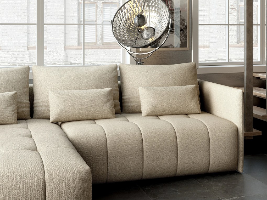 Colțar extensibil dumonde cu ladă de depozitare si sezut confortabil din spuma high-density, Malta Enjoy Camel 235x185 cm