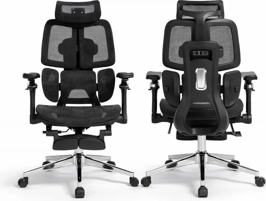 RESIGILAT- DeluxStar T10 Premium – Scaun ergonomic, cotiere 6D ultra moi, Suport Lombar 3 Zone Dinamice, Spătar ajustabil pe inaltime, Sezut Translatie, Tetiera 4D, mecanism multifunctional inclinare/blocare, pivotant, Mesh, Negru