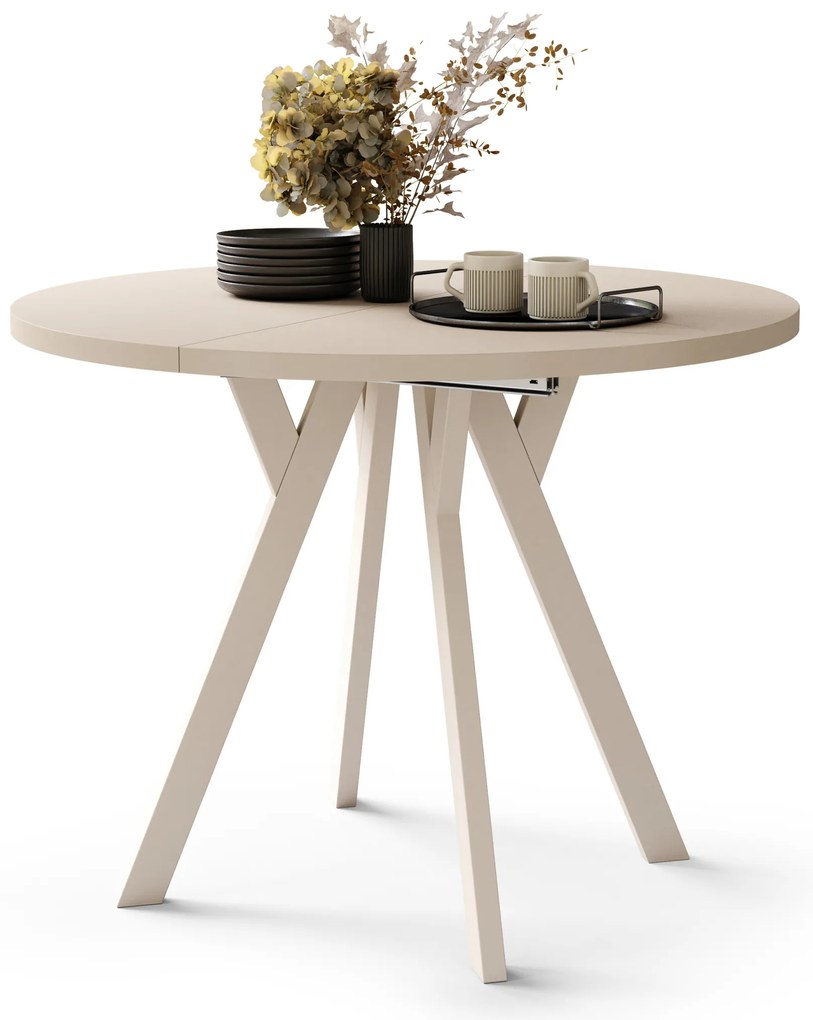 Mazzoni ALMO Bej/picioare bej - MASĂ ROTUNDĂ EXTENSIBILĂ CU PICIOARE ÎN FORMĂ DE Y STIL LOFT PENTRU SALON/SUFRAGERIE