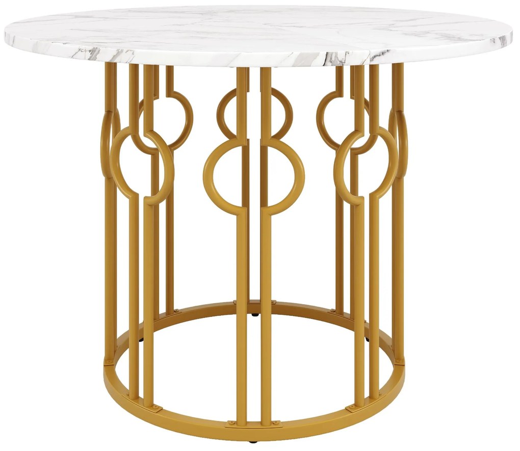 Masă rotundă pentru 4 persoane, Alb+Auriu | Aosom Romania