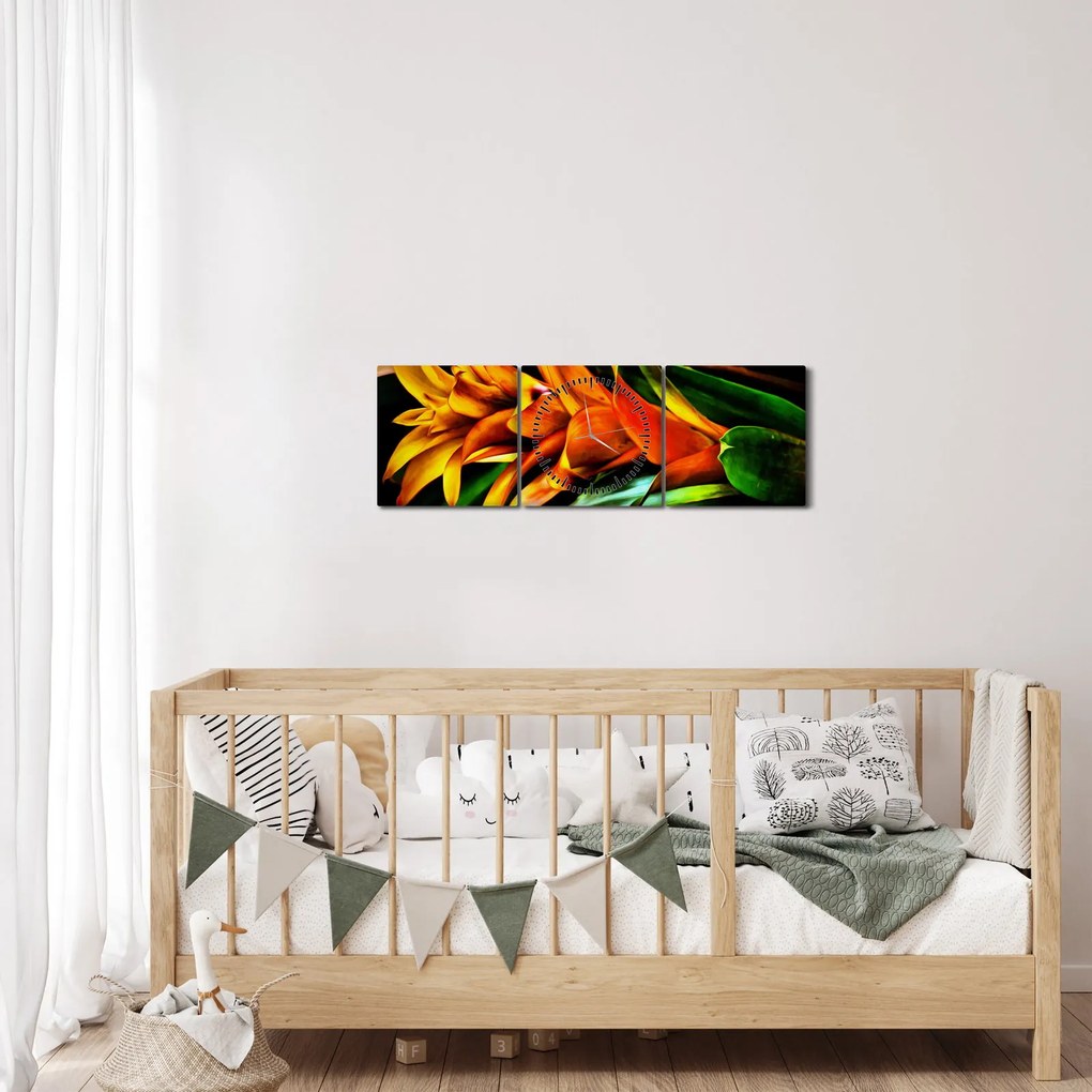 Tablou buchetului portocaliu (cu ceas) (90x30 cm)