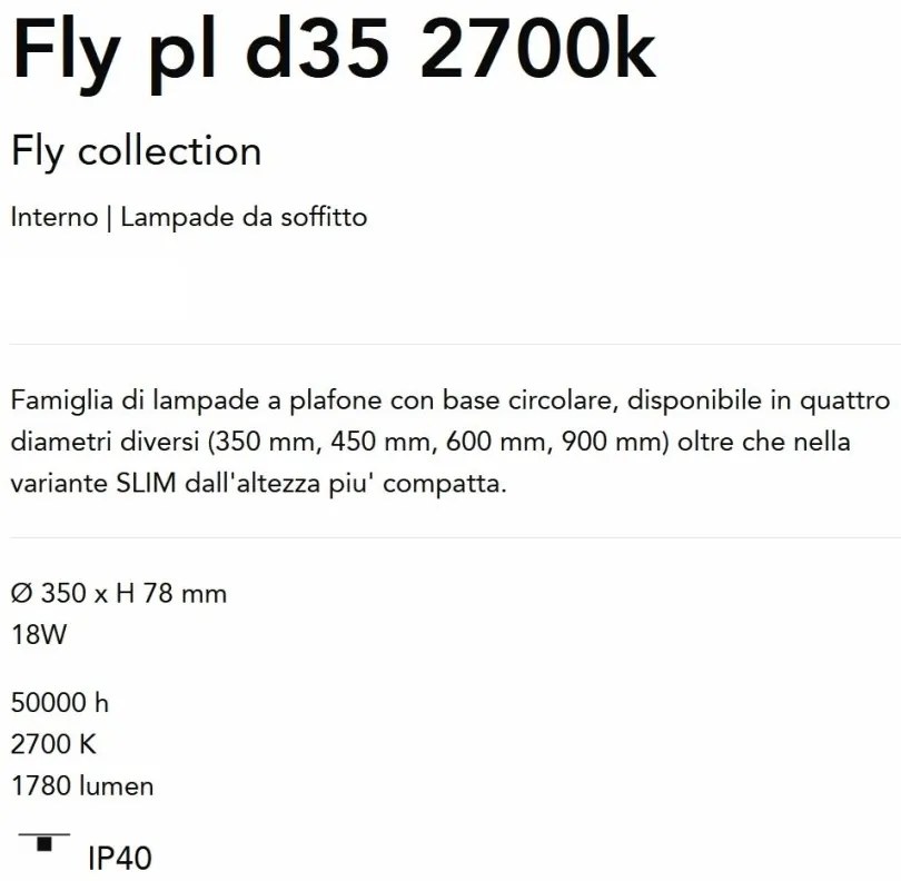 Plafoniera LED moderna Fly pl d35 2700k alba