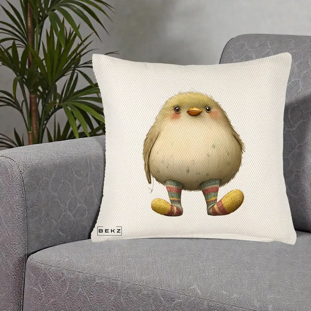 Perna Decorativa Pui Pufos cu Sosete Dungate, 40x40 cm, Crem Reliefat, Husa Detasabila, Perna Inclusa, BEKZ®