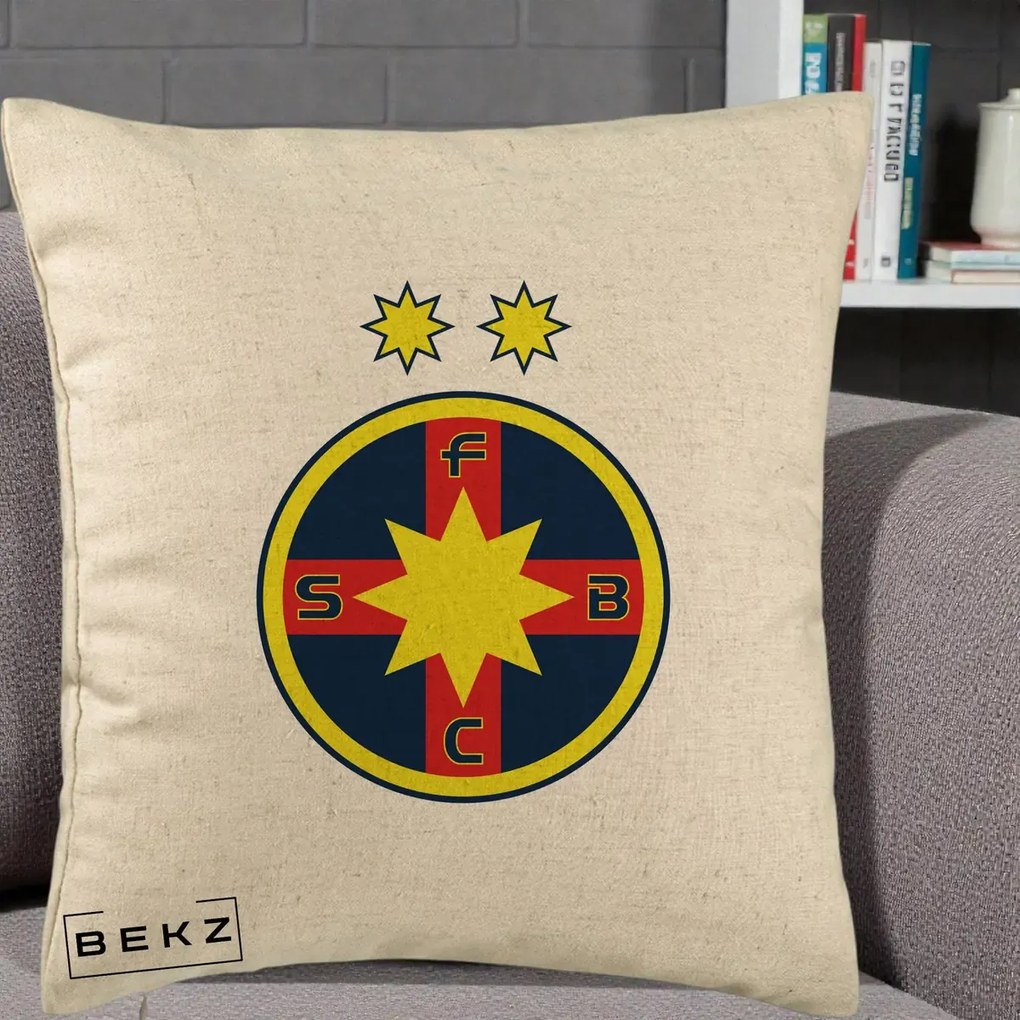 Perna Personalizata FCSB Fotbal Club Steaua Bucuresti, 40x40 cm, Bej, Husa Detasabila, Perna Inclusa, BEKZ®