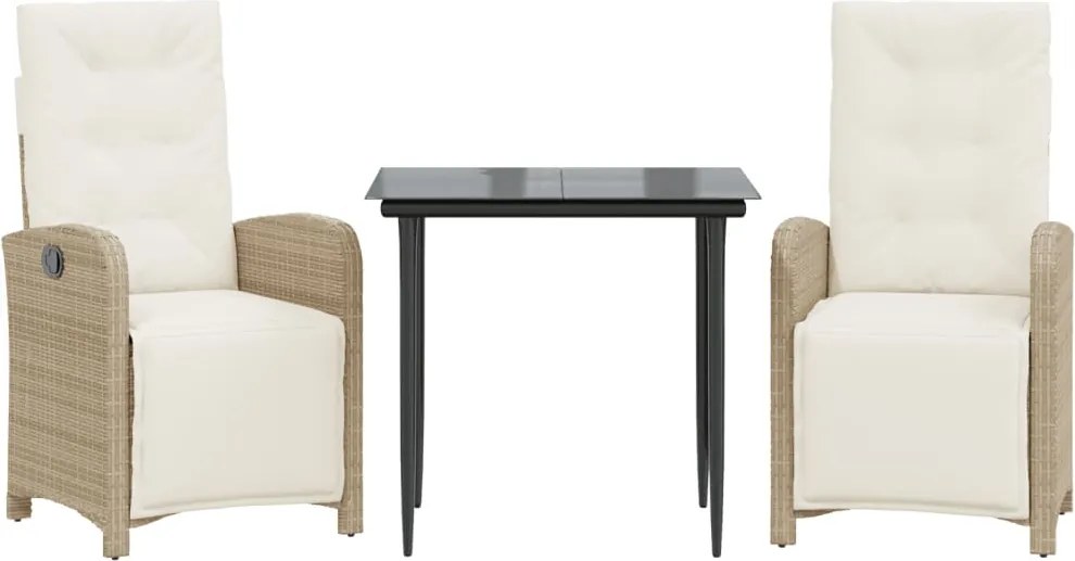 vidaXL Set bistro cu perne, 3 piese, bej, poliratan