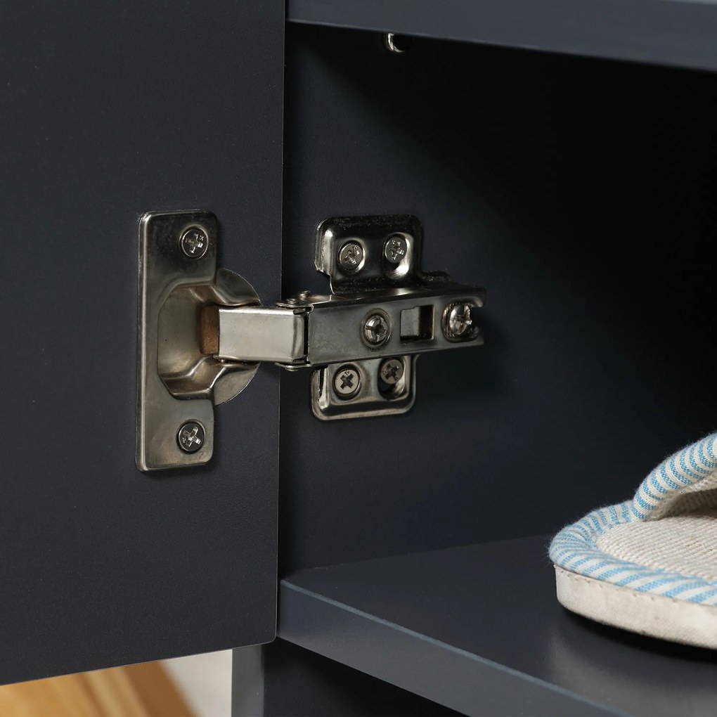 HOMCOM Dulap de pantofi modern cu 4 niveluri, cu 2 usi si rafturi reglabile pentru pana la 15 pantofi, din PAL si otel, 60x33x100 cm, gri si auriu | Aosom Romania