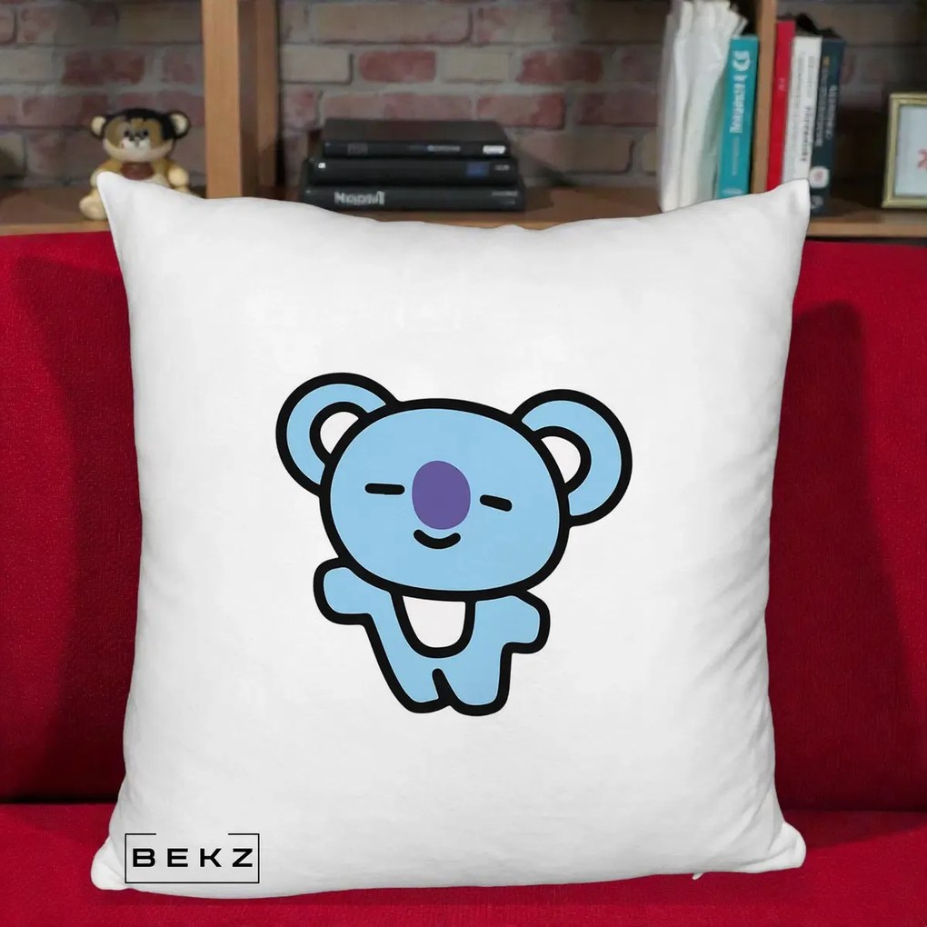 Perna Personalizata BT21 Koya Kawaii, 40x40 cm, Alb Pufos, Husa Detasabila, Perna Inclusa, BEKZ®
