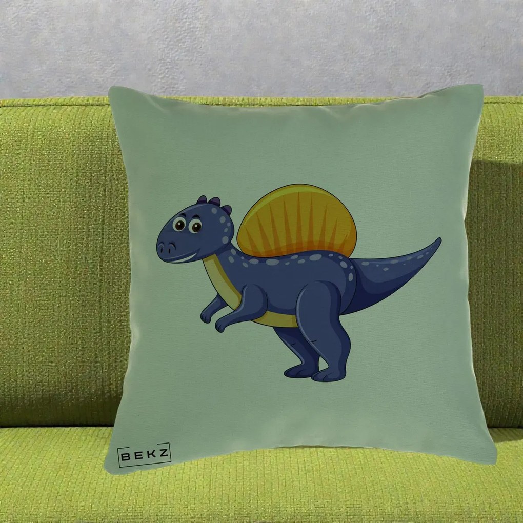 Perna Decorativa Spinozaur Kawaii, 40x40 cm, Verde, Husa Detasabila, Perna Inclusa, BEKZ®