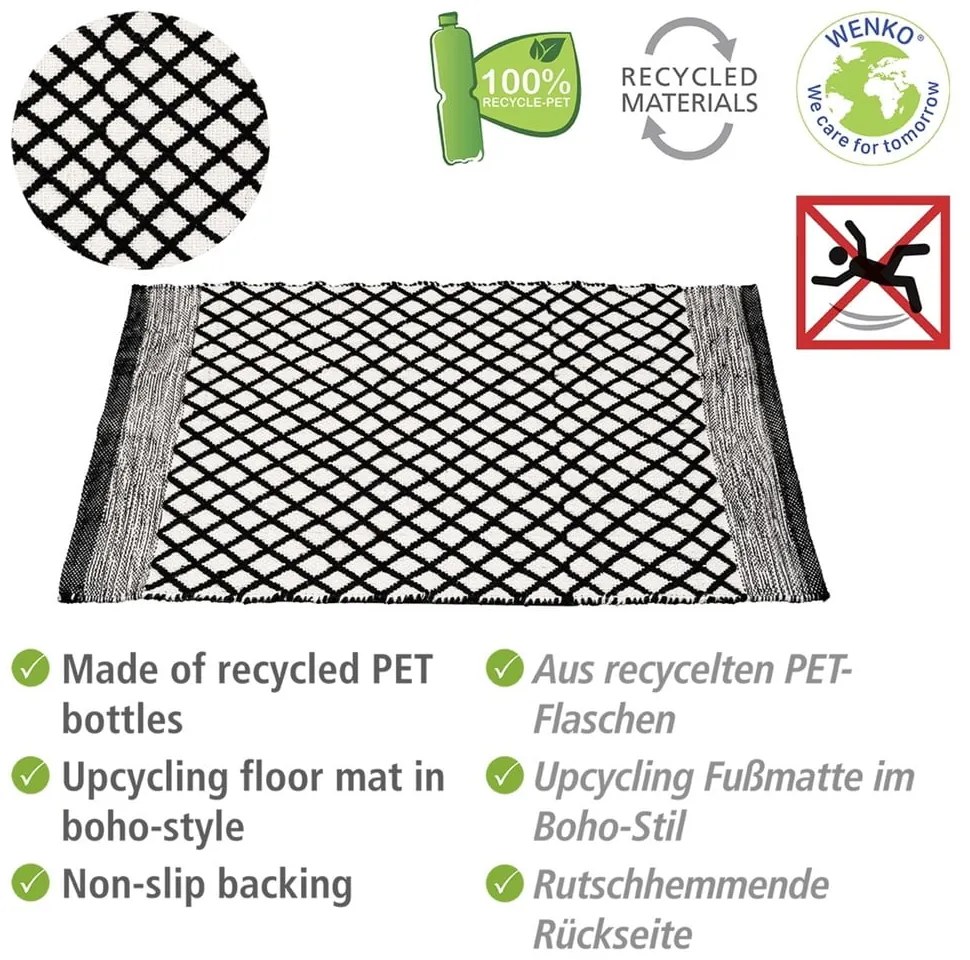 Covoraș de baie alb-negru din plastic reciclat 50x80 cm Tara – Wenko