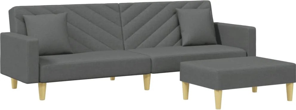 vidaXL Canapea extensibilă 2 locuri/perne/taburet, gri închis, textil