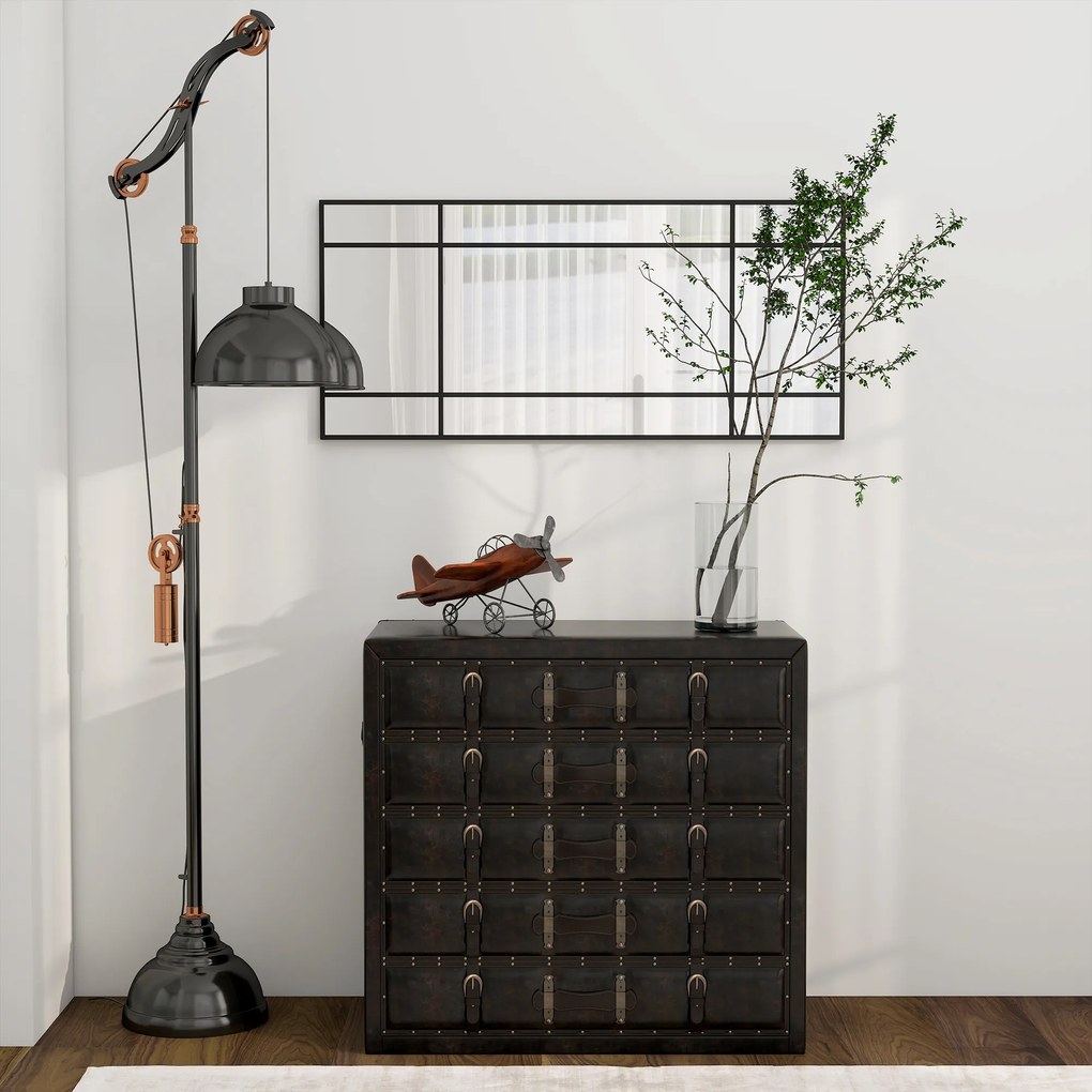 HOMCOM Oglindă de Perete Stil Fereastră Montaj Vertical Orizontal 110x50cm Negru | Aosom Romania