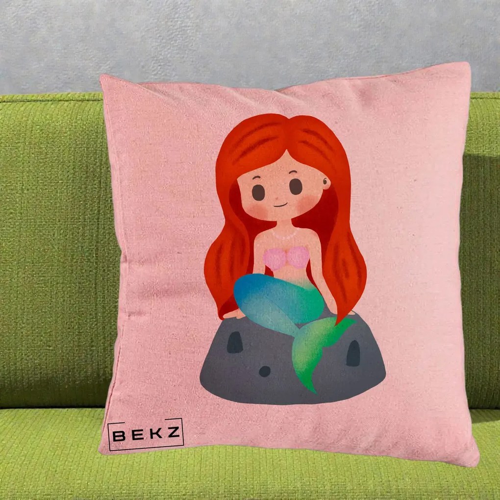 Perna Personalizata Sirena Kawaii Roscat, 40x40 cm, Roz, Husa Detasabila, Perna Inclusa, BEKZ®