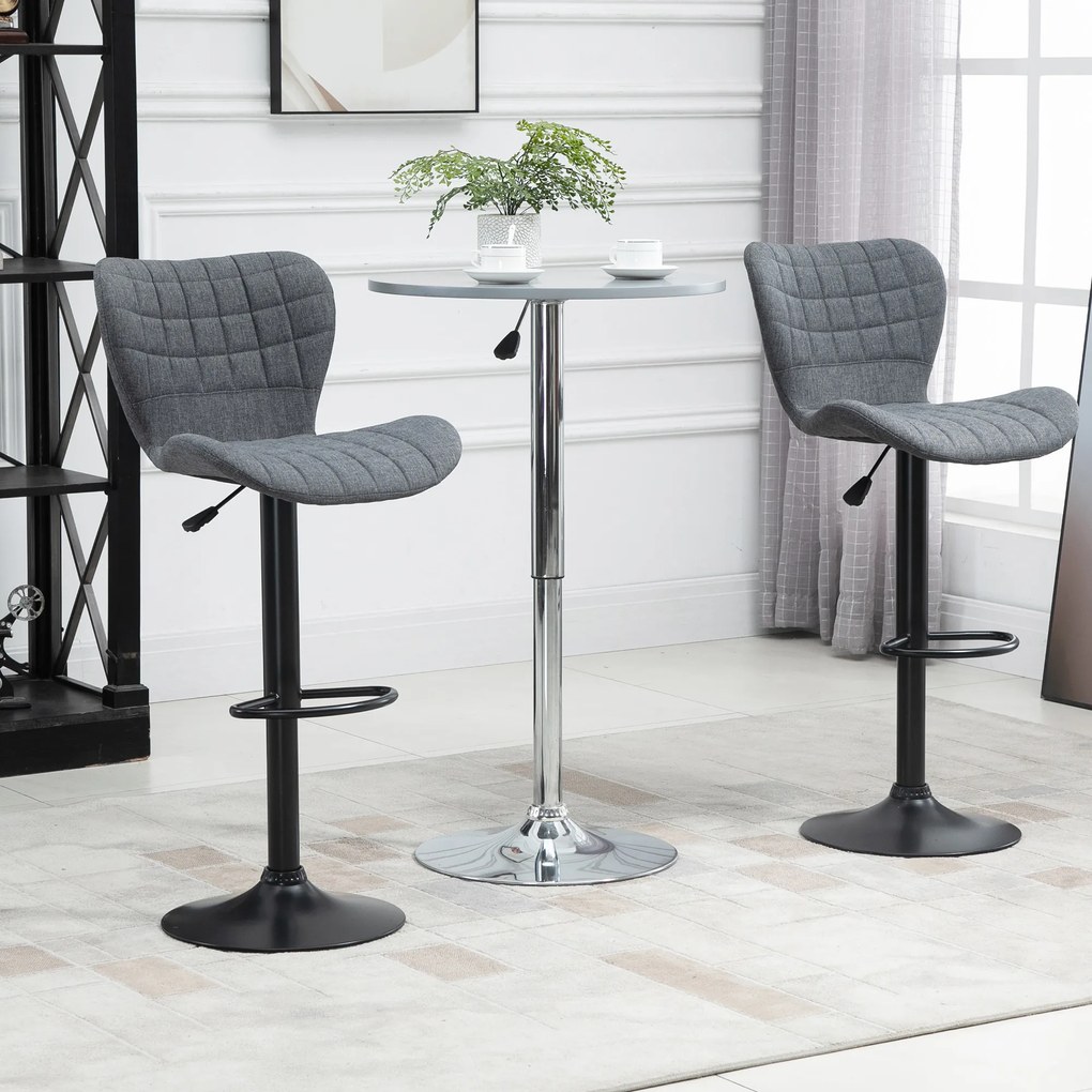 HOMCOM Set de 2 Taburete de Bar Design, Spătar curbat căptușit, Înălțime de ședere reglabilă 61-81 cm, pivotante 360°, Suport pentru picioare, Velur Gri | Aosom Romania