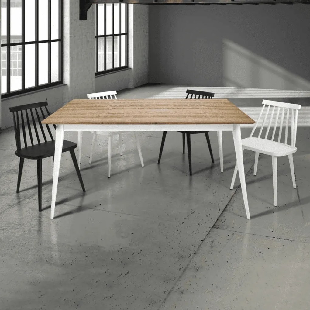 MASA SIMPLY- LEMN MASIV - LEMN NATUR, PICIOR ALB - 160 cm / 85 cm / h 77 cm