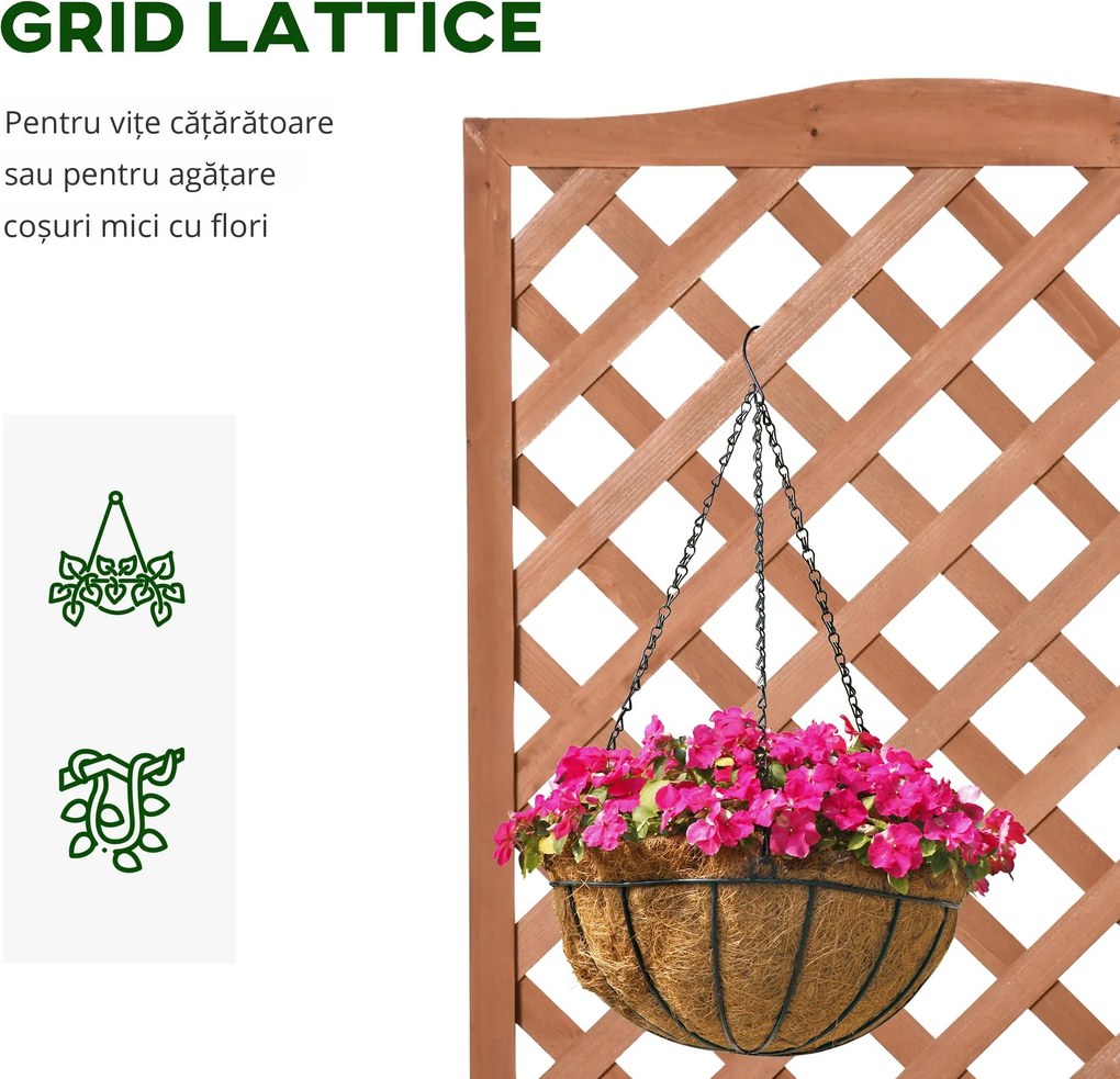 Outsunny Jardinieră cu spalier, bac de flori ridicat, pentru plante cățărătoare, legume, flori, din lemn masiv, interior și exterior, curte, grădină, balcon, 70 x 28 x 117 cm, maro | Aosom Romania