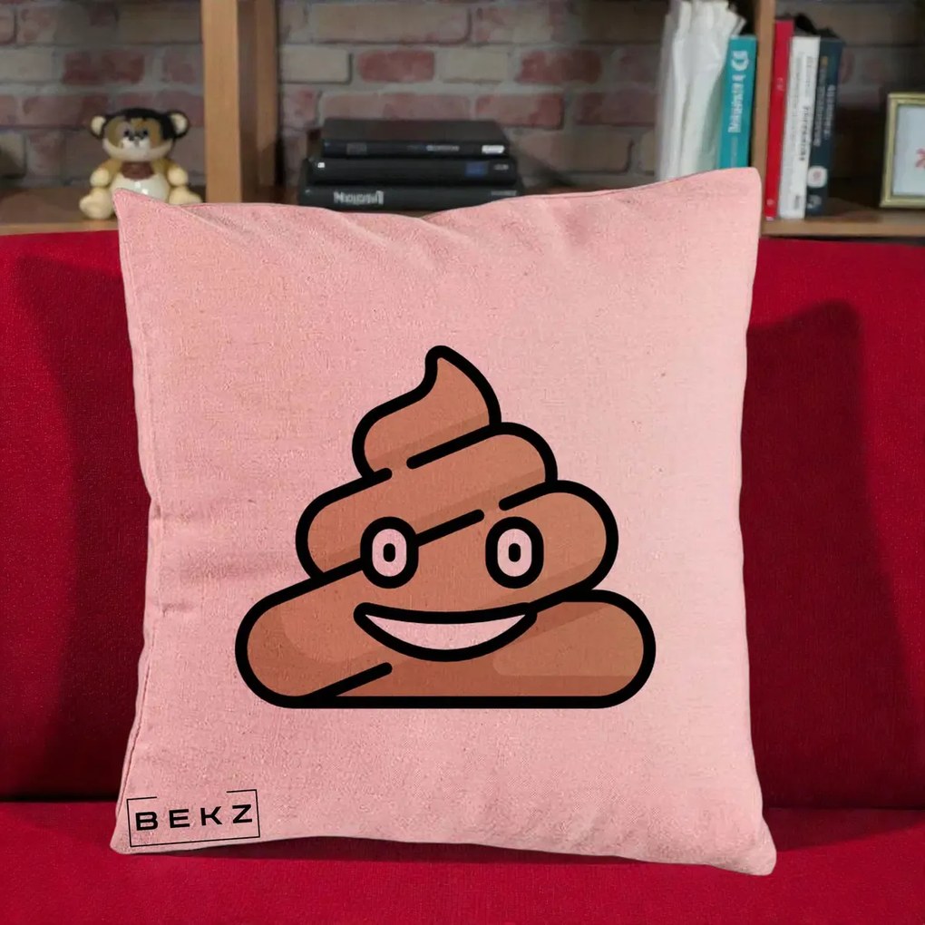 Perna Decorativa Emoji Poop Funny, 40x40 cm, Roz, Husa Detasabila, Perna Inclusa, BEKZ®
