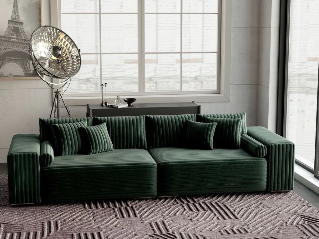 Canapea extensibilă dumonde cu ladă de depozitare si sezut confortabil din spuma high-density, Marbela Ambience Green XXL 295x100 cm