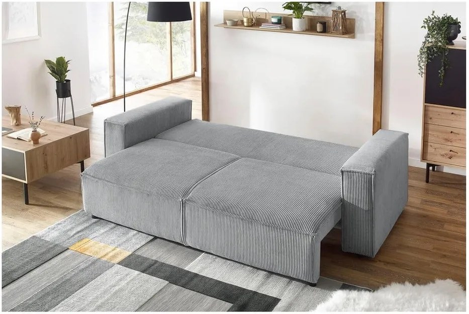 Canapea extensibilă din reiat Bobochic Paris Nihad, 245 cm, gri deschis