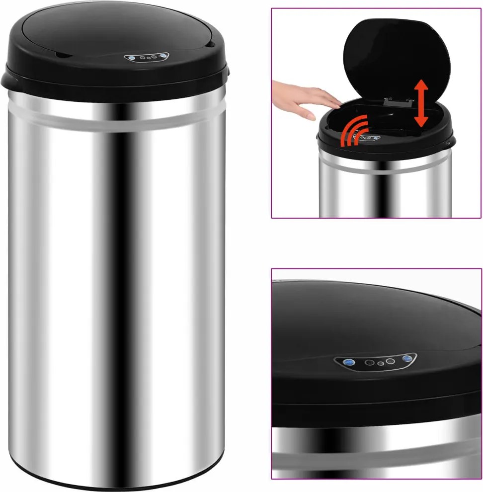 vidaXL Coș de gunoi automat cu senzor, 50 L, oțel inoxidabil