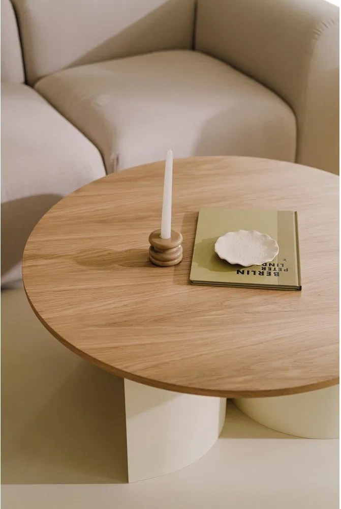 Măsuță de cafea crem/în culoare naturală rotundă cu blat cu aspect de lemn de frasin ø 95 cm Gavo – noo.ma
