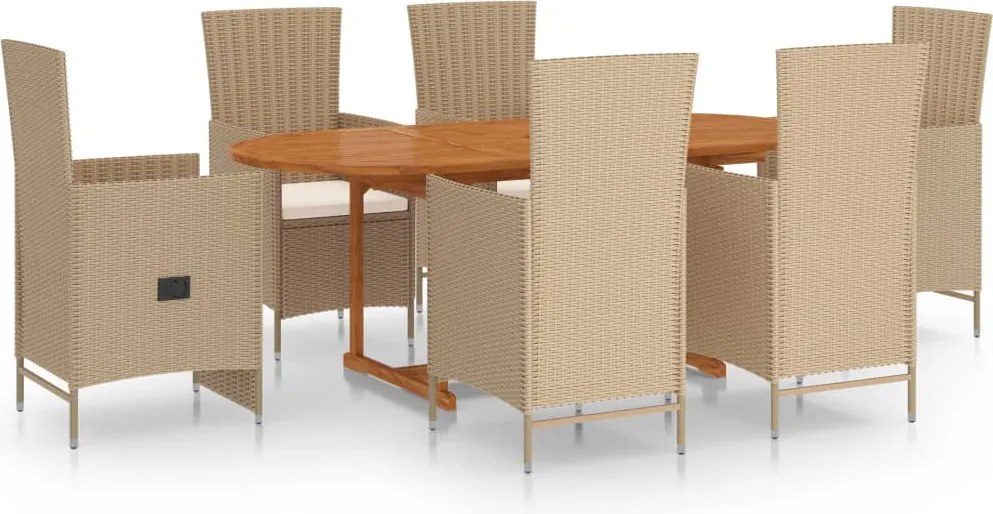 vidaXL Set mobilier de grădină, 7 piese, bej, poliratan
