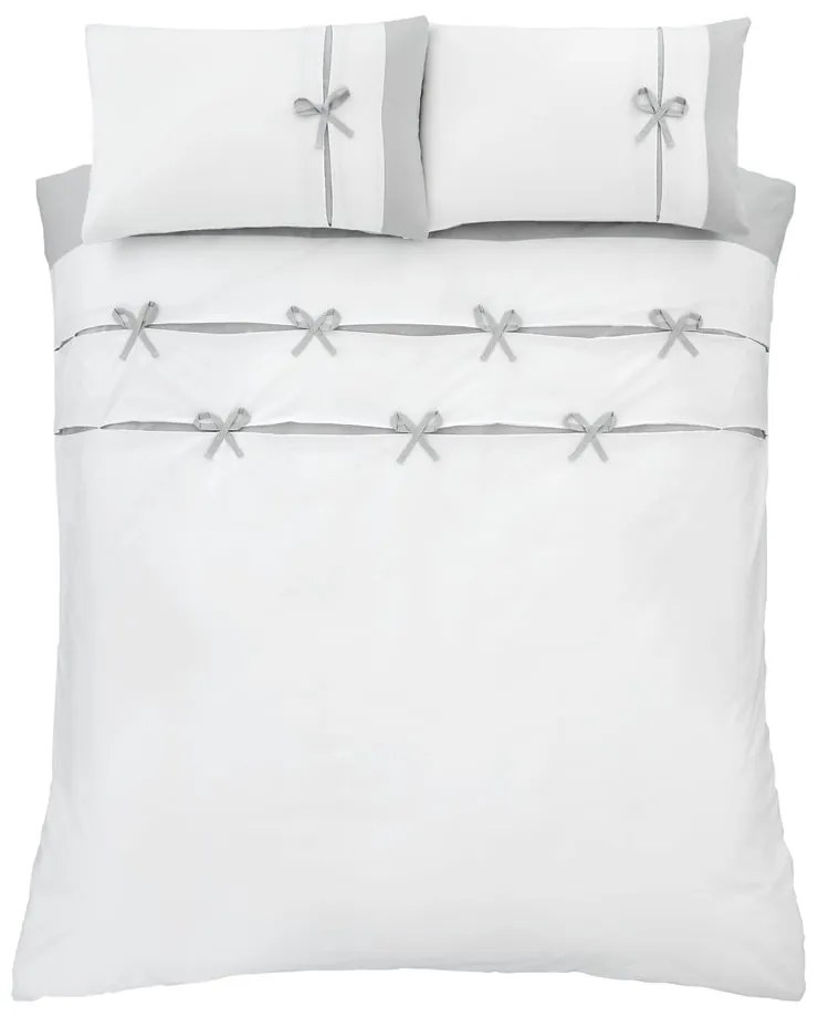 Lenjerie de pat albă-gri pentru pat dublu, extinsă 230x220 cm Milo Bow – Catherine Lansfield