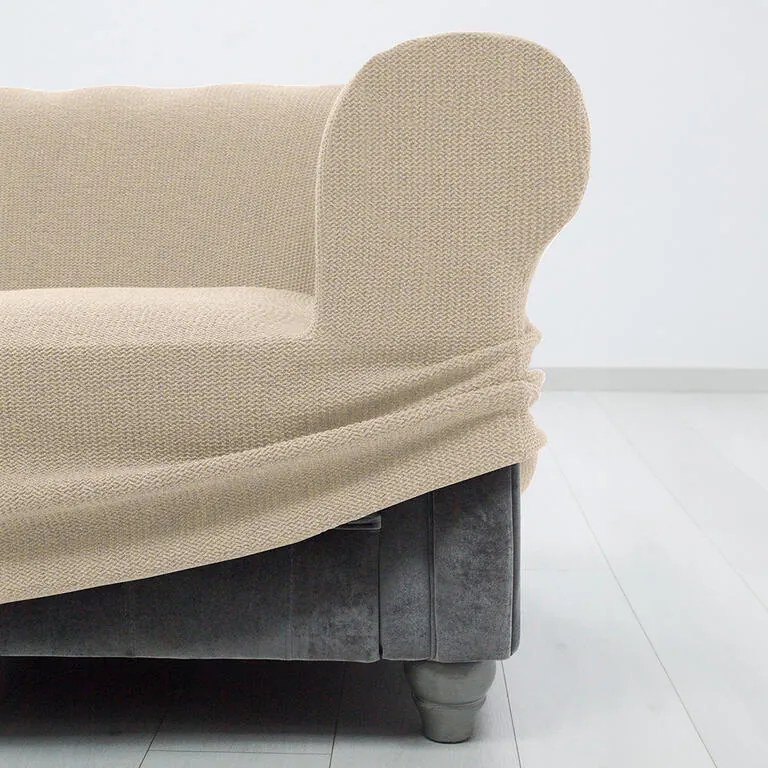 Huse super elastice HARMONIA smântânii canapea cu otoman dreapta (l. 210 - 320 cm)
