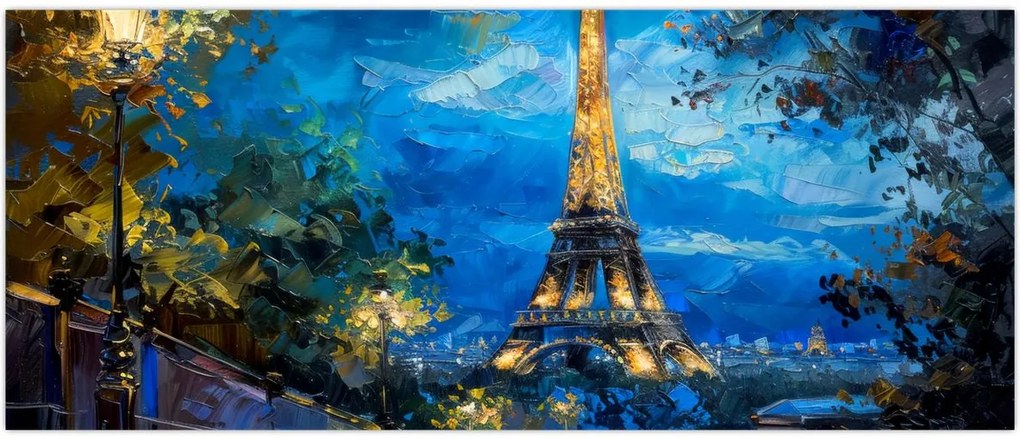Tablou - Pictură în ulei a Turnului Eiffel (120x50 cm)