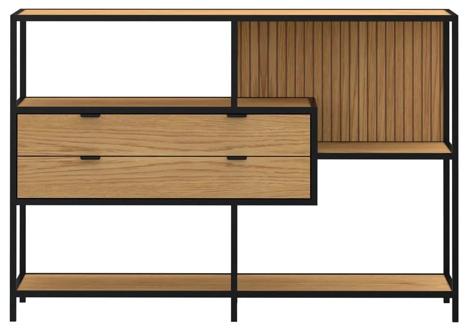 Bibliotecă neagră/în culoare naturală cu aspect de lemn de stejar 114x78x35 cm Seaford – Actona