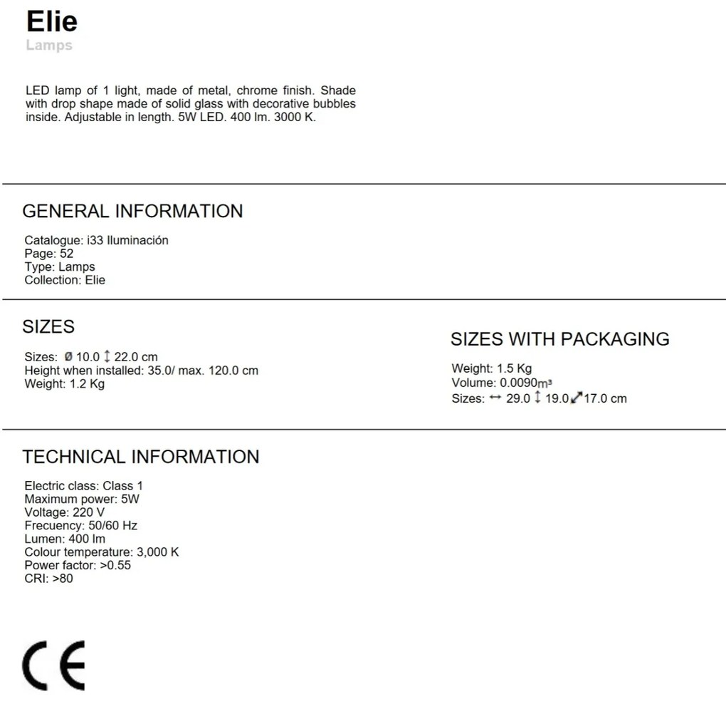 Pendul LED design modern 10cm Elie crom SV-773106