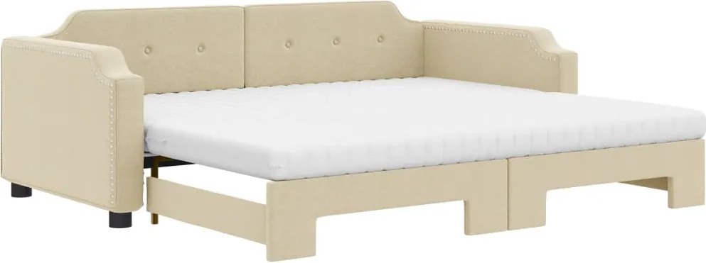 vidaXL Pat de zi cu extensie și saltele, crem, 90x200 cm, textil