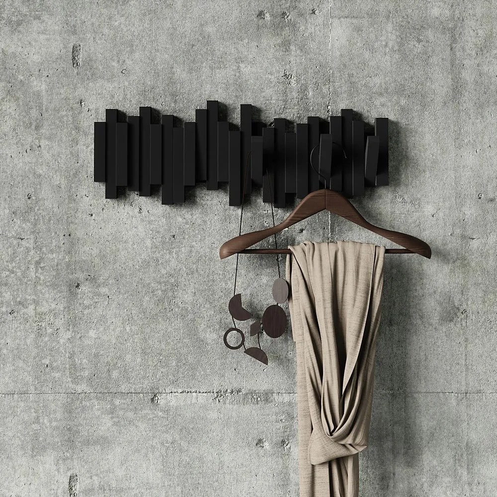 Cuier de perete negru din plastic Sticks – Umbra