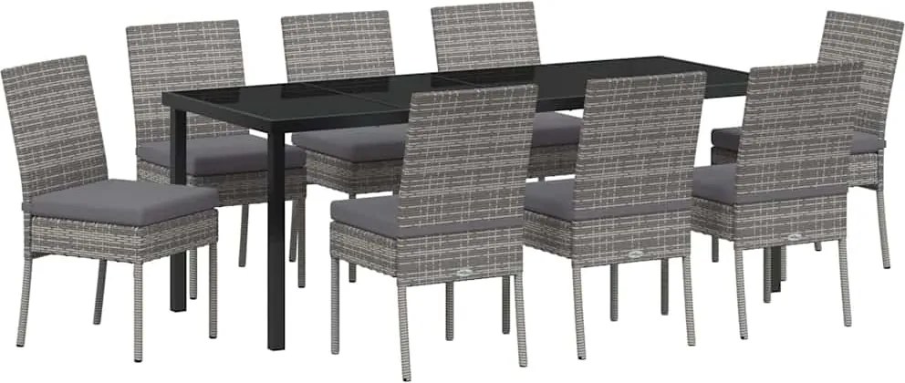 vidaXL Set de masă pentru grădină 9 pcs Gri Oțel vopsit electrostatic