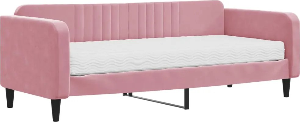 vidaXL Pat de zi cu saltea, roz, 90x200 cm, catifea