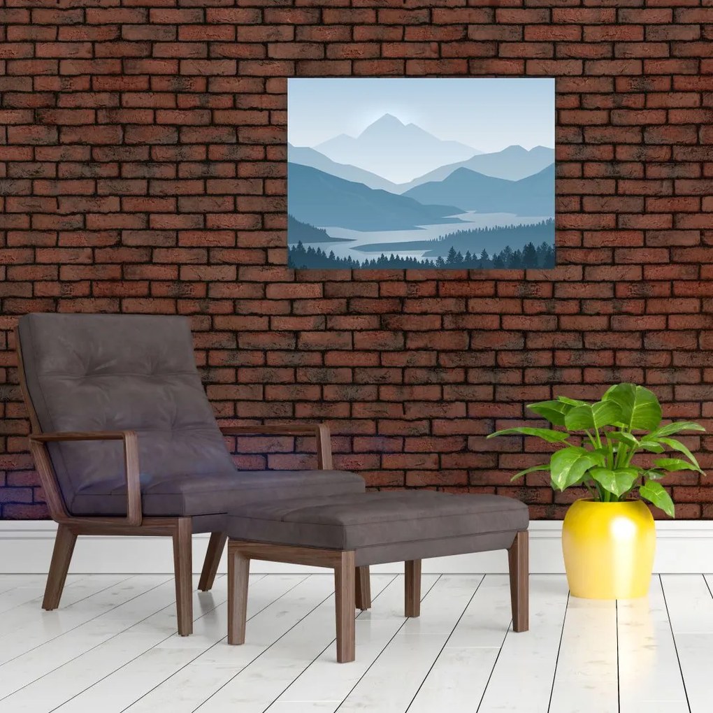 Tablou pe sticlă - Munții cu privirea graficeanului (70x50 cm)