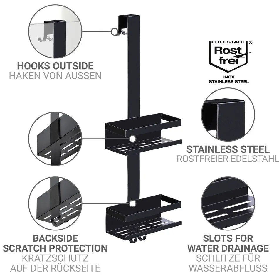 Raft pentru baie negru de agățat din oțel inoxidabil Bribano – Wenko