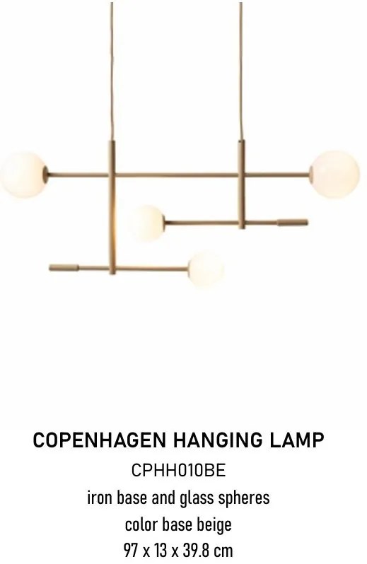 Lustra metal bej cu 4 globuri sticla Copenhagen