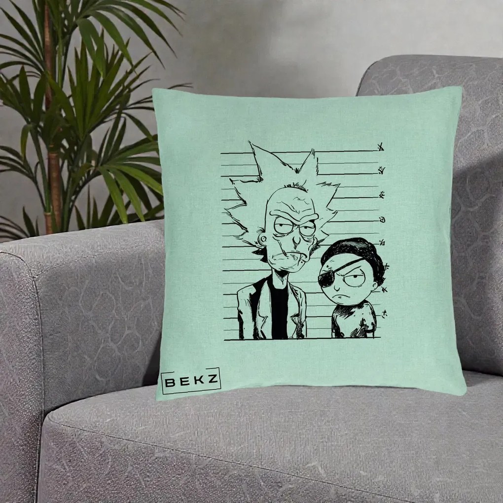 Perna Personalizata Rick si Morty Dosar, 40x40 cm, Verde Menta, Husa Detasabila, Perna Inclusa, BEKZ®