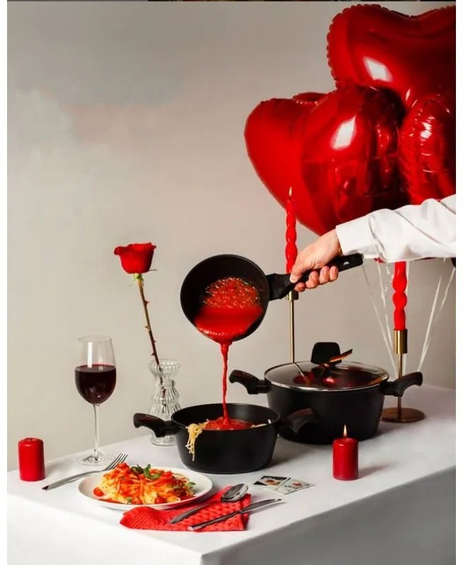 Caserolă cu capac Royalty Line RL-FSN20, 20 cm, 2.1 l, finisaj granit, inducție, negru