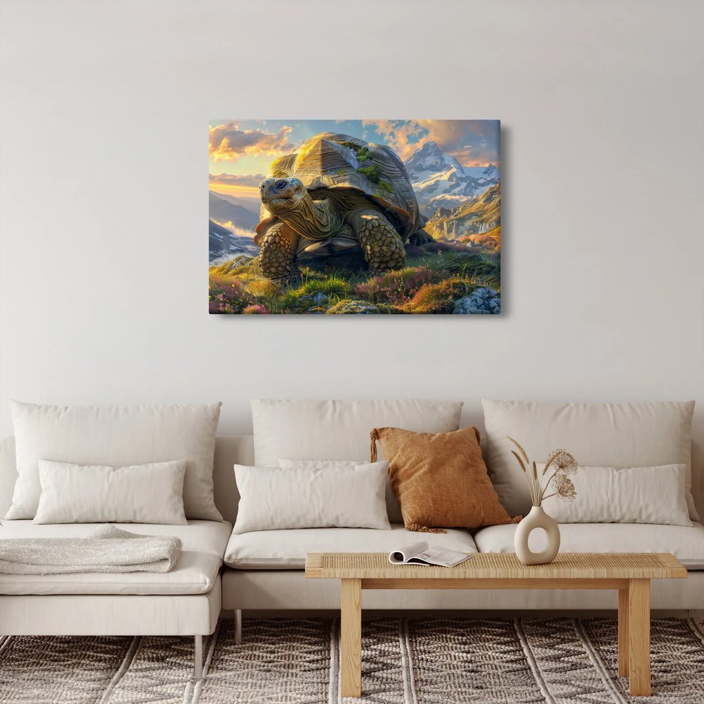 Tablou - Țestoasă și peisaj montan (90x60 cm)