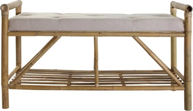 Banchetă cu spătar din bambus natural și bumbac, 100×44×54 cm, „Bamboo"