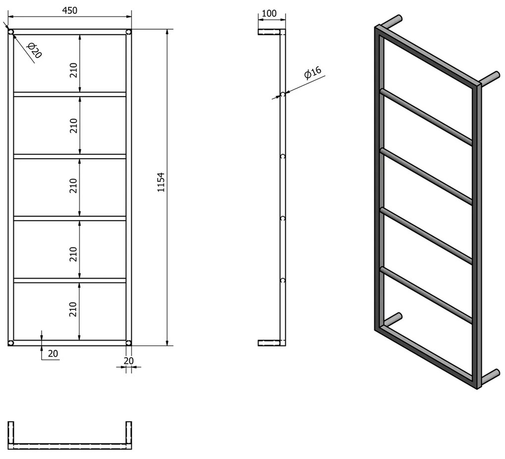 SAPHO Ska511 Ska suport pentru prosoape montat peperete 45 x 115 x 10 cm, alb mat